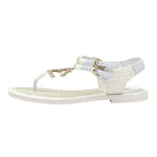 Chanel Sandals Shoes Fabric White Tweed Coco Mark Stone Thong — view 3