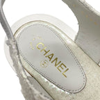 Chanel Sandals Shoes Fabric White Tweed Coco Mark Stone Thong — view 7