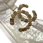 Chanel Sandals Shoes Fabric White Tweed Coco Mark Stone Thong — view 9