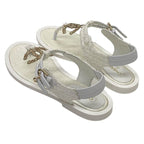 Chanel Sandals Shoes Fabric White Tweed Coco Mark Stone Thong — view 4