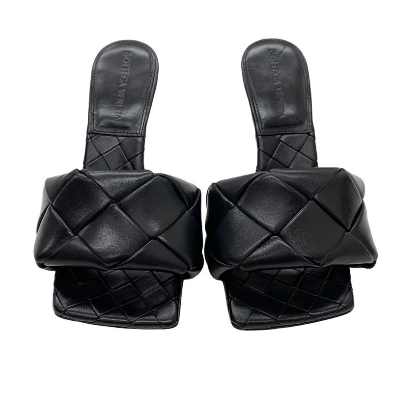 Bottega Veneta Lido Sandals Shoes Leather Black Mules Intrecciato — view 2