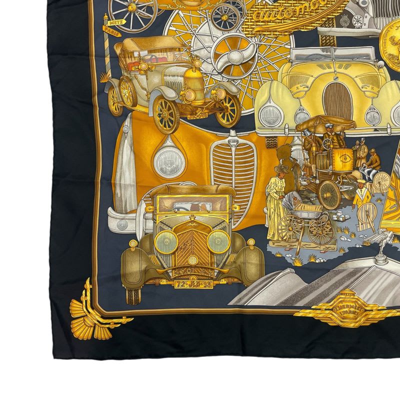 Hermes Scarf Carre 90 Automobile Comfort Confort En Silk Black — view 4
