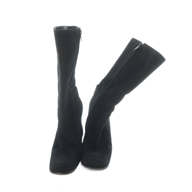 Gucci Short Boots Suede Square Toe Chunky Heel Logo 34.5 Black — view 2