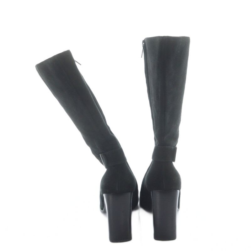 Gucci Short Boots Suede Square Toe Chunky Heel Logo 34.5 Black — view 3