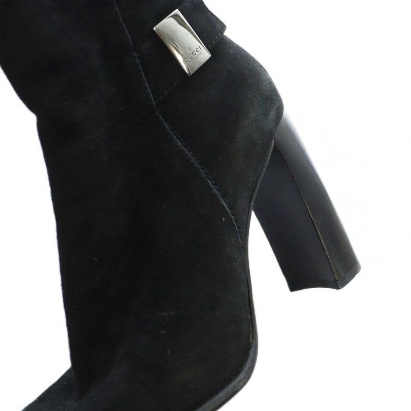 Gucci Short Boots Suede Square Toe Chunky Heel Logo 34.5 Black — view 7