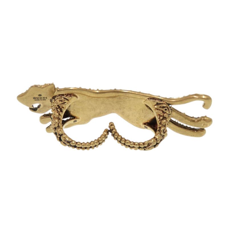 Gucci Double Finger Ring Panther Metal Rhinestone Gold 1001 — view 3
