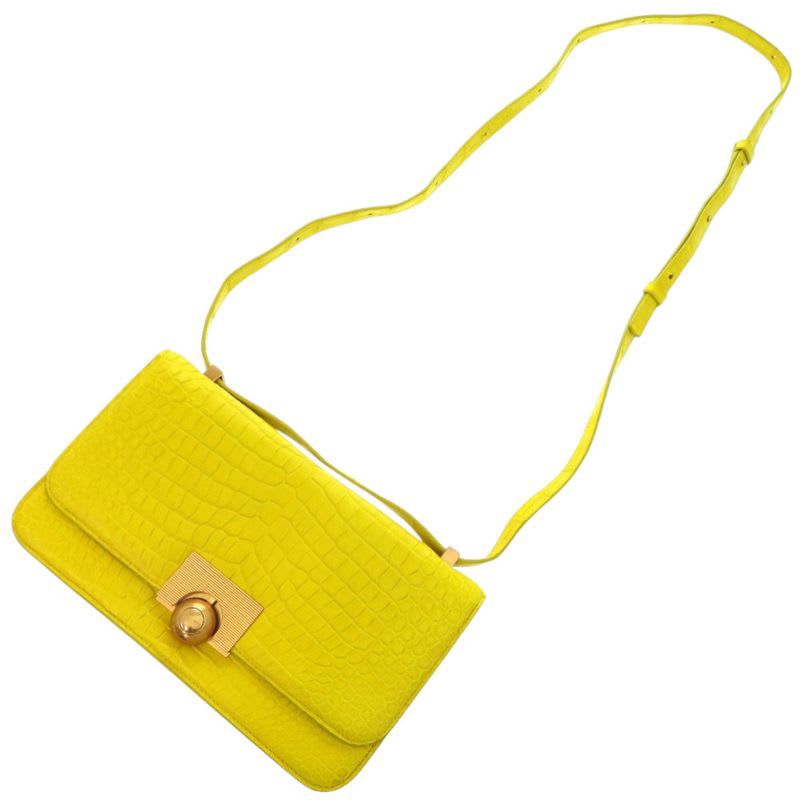 Bottega Veneta The Classic Matte Croco Yellow Shoulder Bag 0341