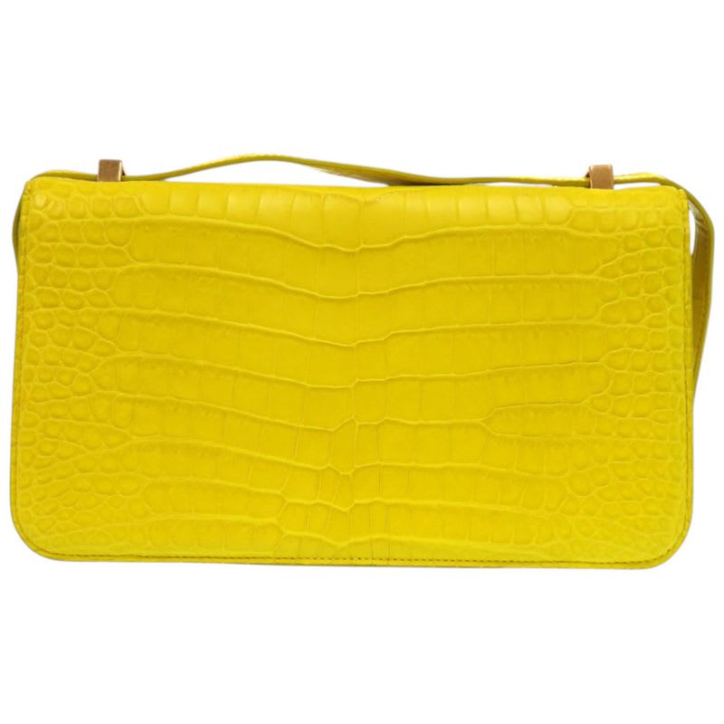 Bottega Veneta The Classic Matte Croco Yellow Shoulder Bag 0341