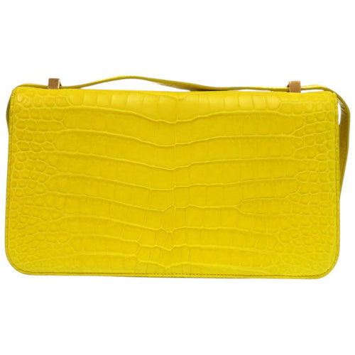 Bottega Veneta The Classic Matte Croco Yellow Shoulder Bag 0341