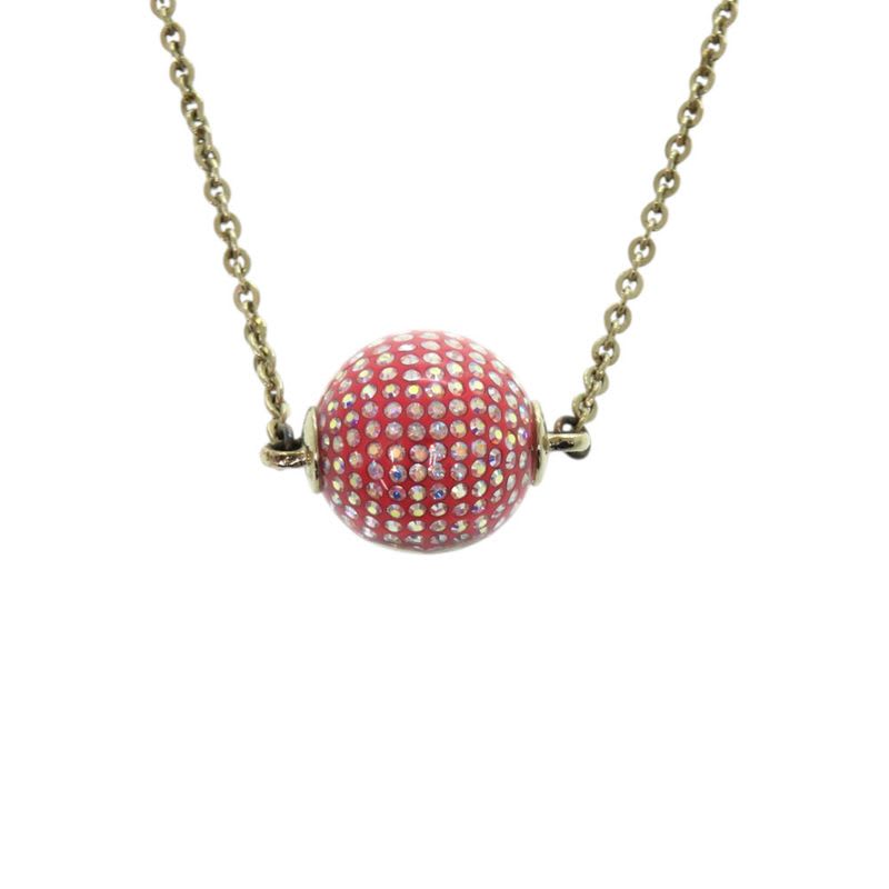 Chanel Coco Mark Mirror Ball Metal Rhinestone Red Necklace 0463 — view 3