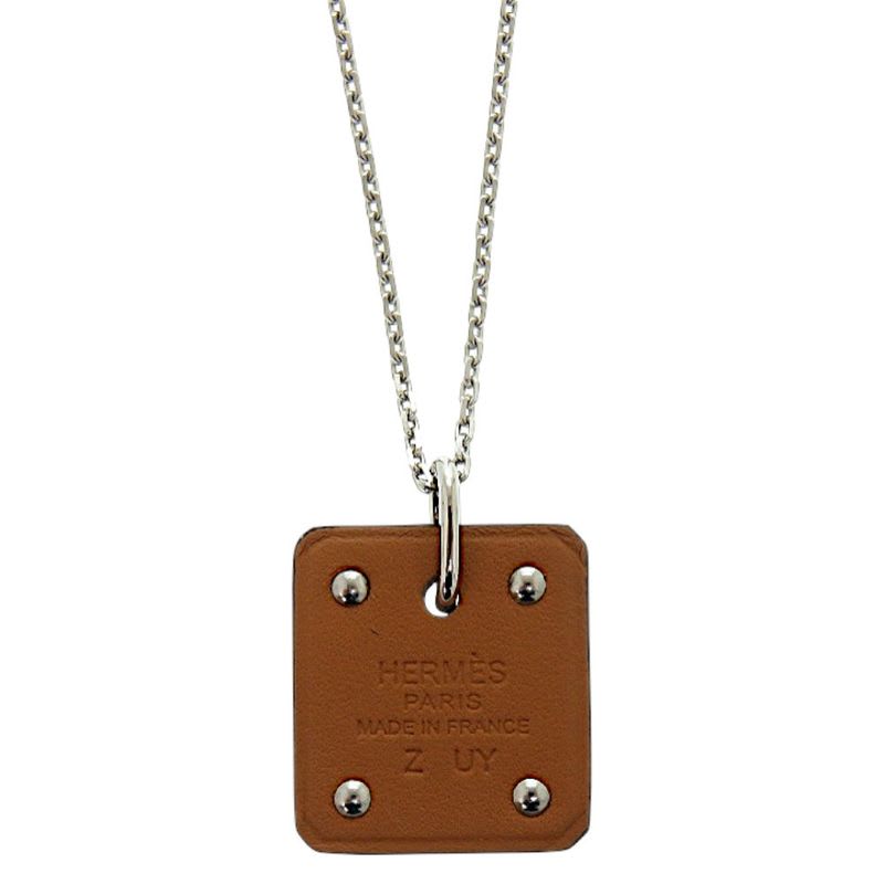 Hermes As de Coeur Ace Of Hearts Leather Metal Brown Necklace — view 3