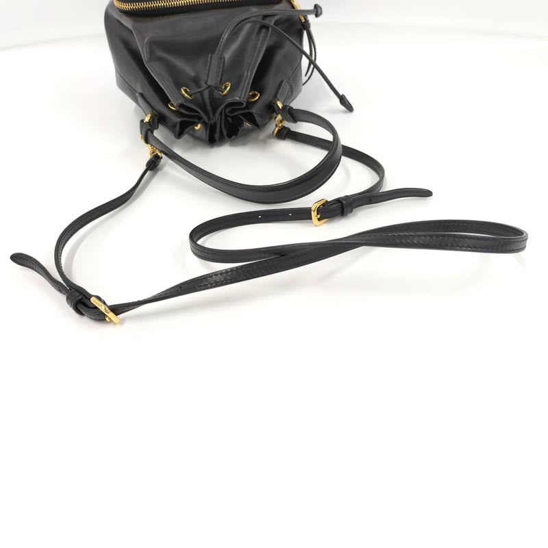Prada Duet Drawstring Shoulder Bag Leather Black 1 Bh038