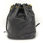 Prada Duet Drawstring Shoulder Bag Leather Black 1 Bh038
