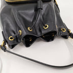 Prada Duet Drawstring Shoulder Bag Leather Black 1 Bh038