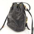 Prada Duet Drawstring Shoulder Bag Leather Black 1 Bh038