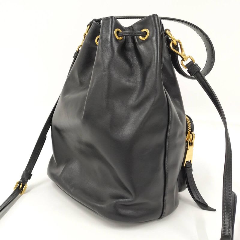 Prada Duet Drawstring Shoulder Bag Leather Black 1 Bh038