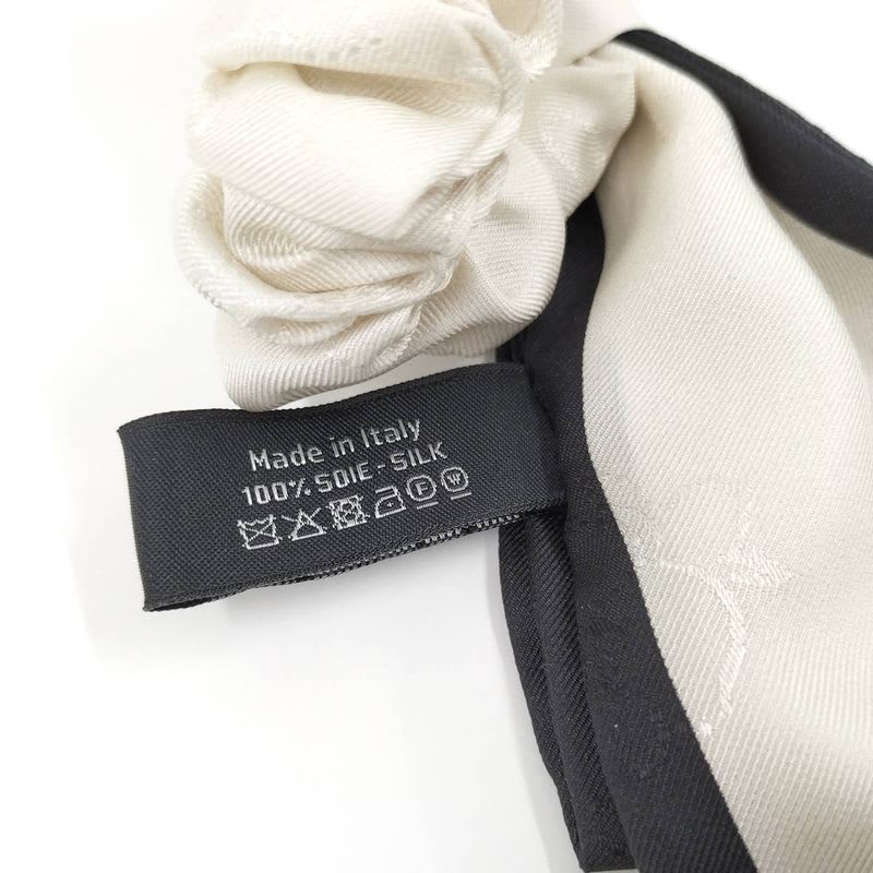 Chanel Scrunchie Ribbon Coco Mark Logo Hair Clip Silk White Black — view 2