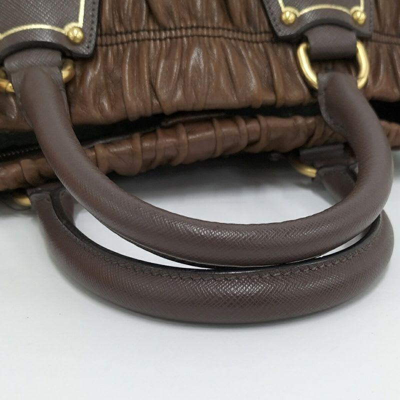 Prada Gathered 2-Way Shoulder Bag Leather Brown