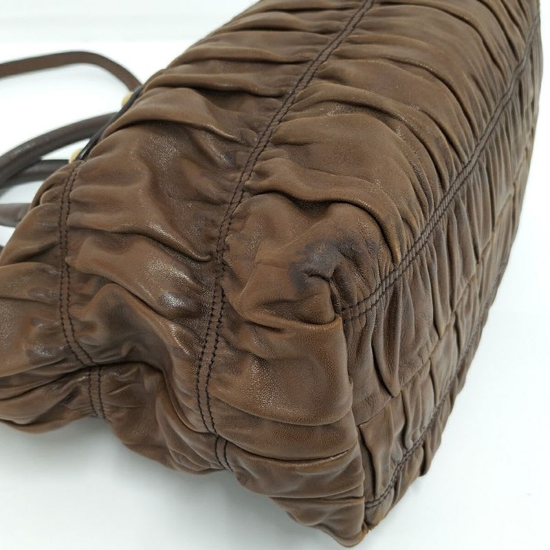 Prada Gathered 2-Way Shoulder Bag Leather Brown