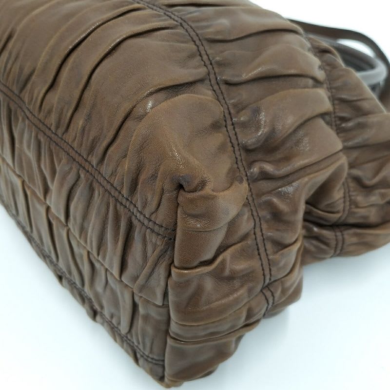 Prada Gathered 2-Way Shoulder Bag Leather Brown