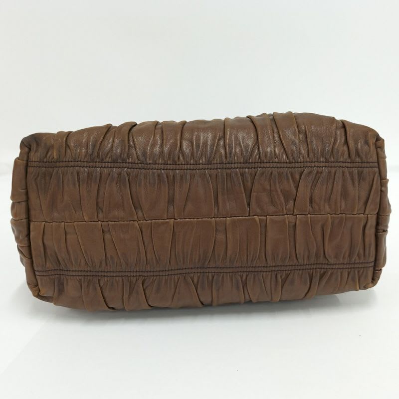 Prada Gathered 2-Way Shoulder Bag Leather Brown