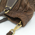 Prada Gathered 2-Way Shoulder Bag Leather Brown