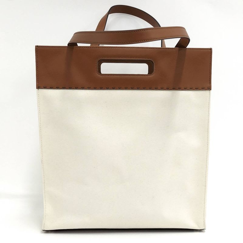Fendi 2-Way Shoulder Bag Logo Leather Canvas Ivory Brown 7 Va481