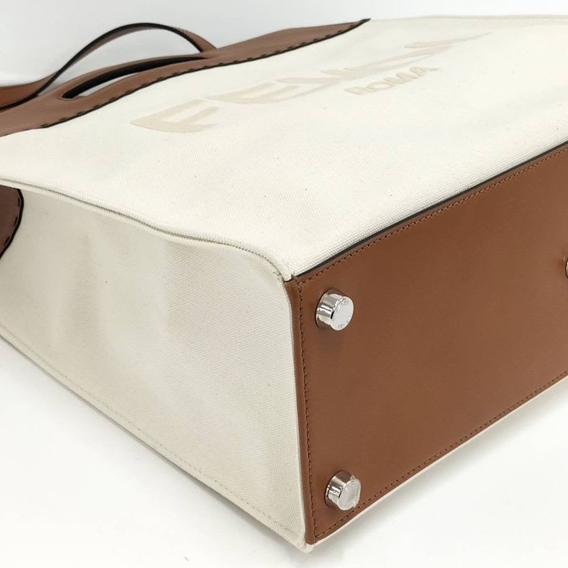 Fendi 2-Way Shoulder Bag Logo Leather Canvas Ivory Brown 7 Va481