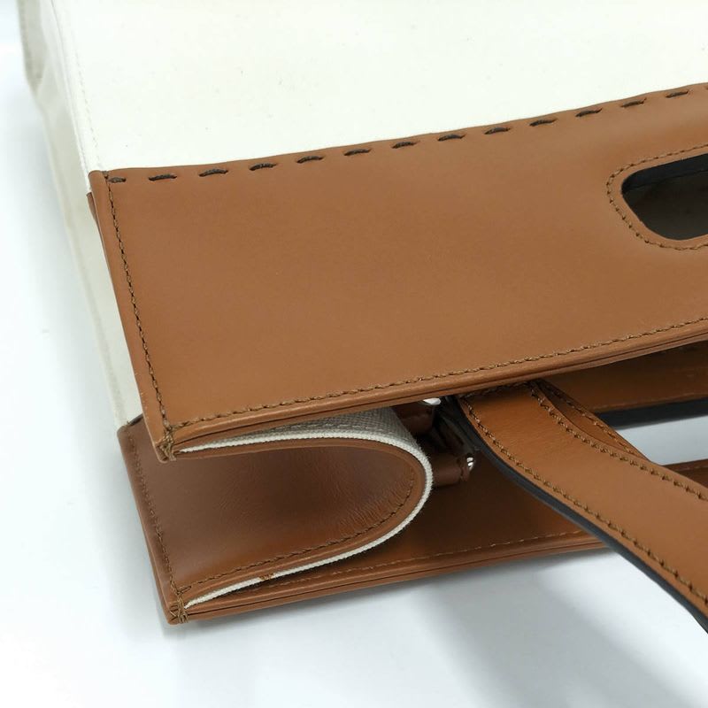 Fendi 2-Way Shoulder Bag Logo Leather Canvas Ivory Brown 7 Va481