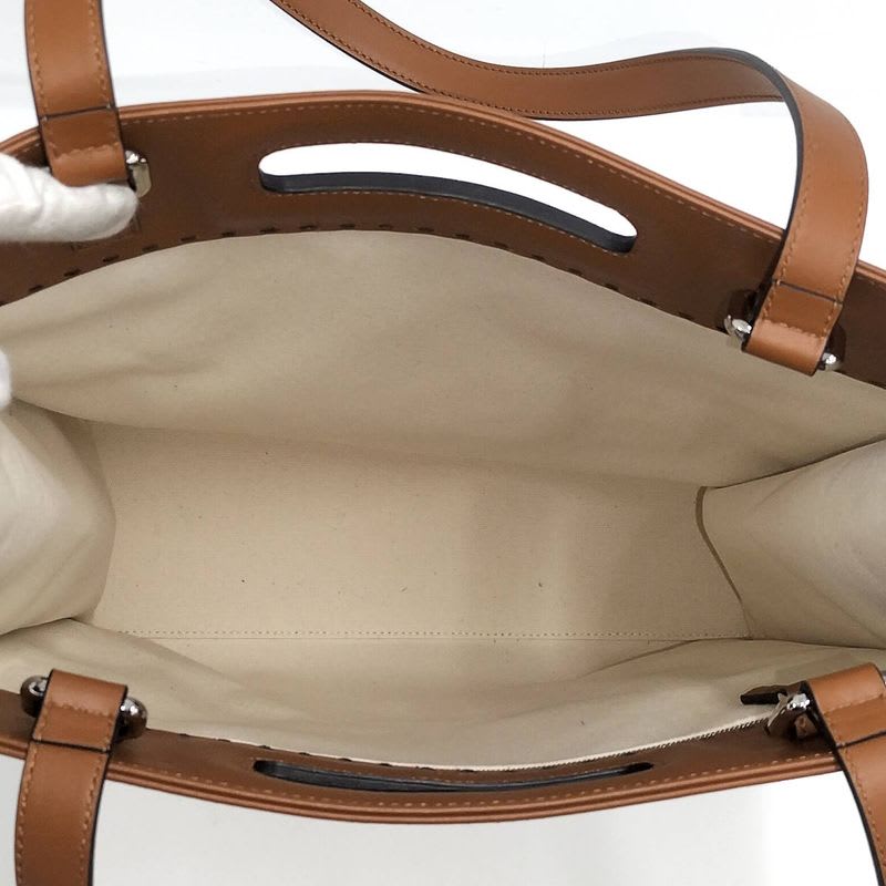 Fendi 2-Way Shoulder Bag Logo Leather Canvas Ivory Brown 7 Va481