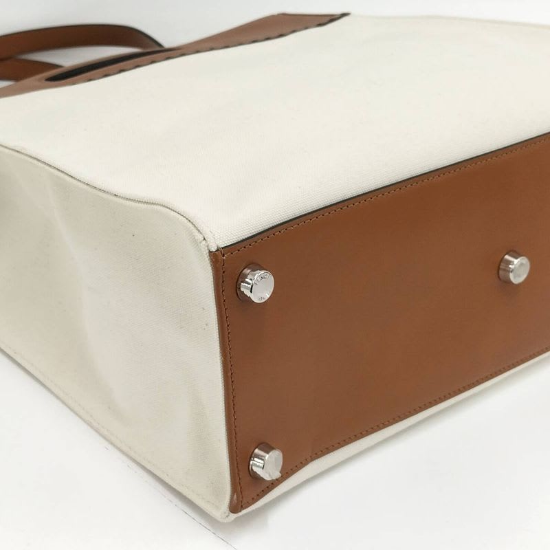 Fendi 2-Way Shoulder Bag Logo Leather Canvas Ivory Brown 7 Va481