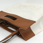 Fendi 2-Way Shoulder Bag Logo Leather Canvas Ivory Brown 7 Va481