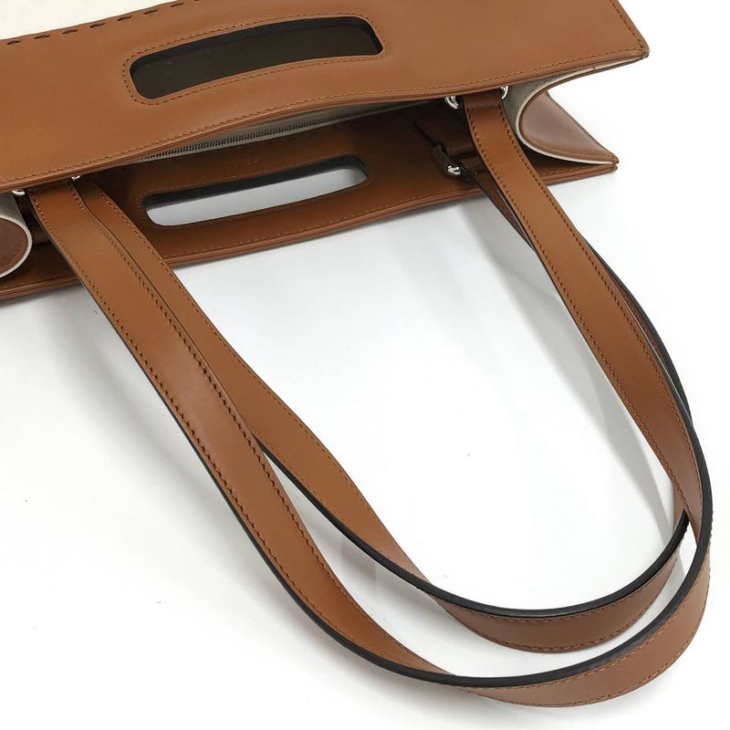 Fendi 2-Way Shoulder Bag Logo Leather Canvas Ivory Brown 7 Va481