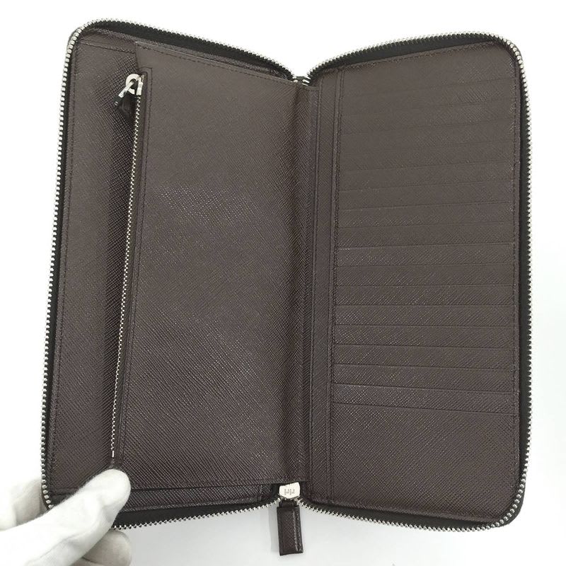 Prada Round Zipper Long Wallet Leather Brown 2 Ml220 — view 6