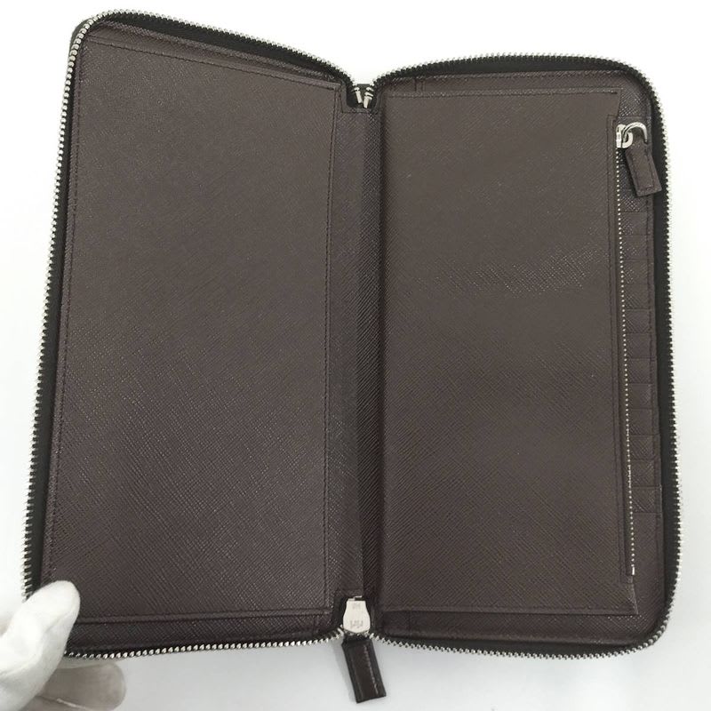 Prada Round Zipper Long Wallet Leather Brown 2 Ml220 — view 2