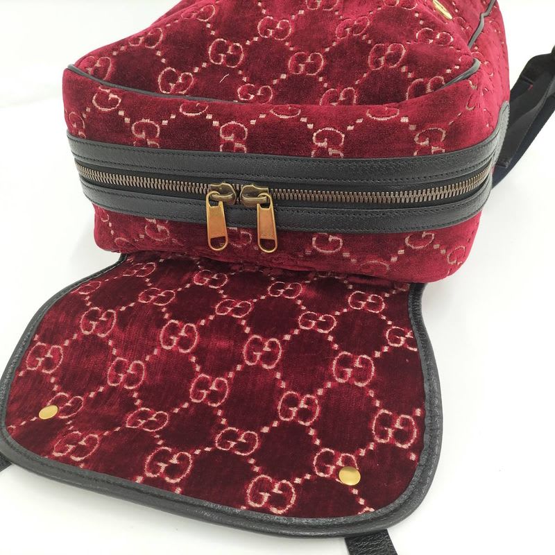 Gucci Backpack GG Velvet Velor Red — view 9
