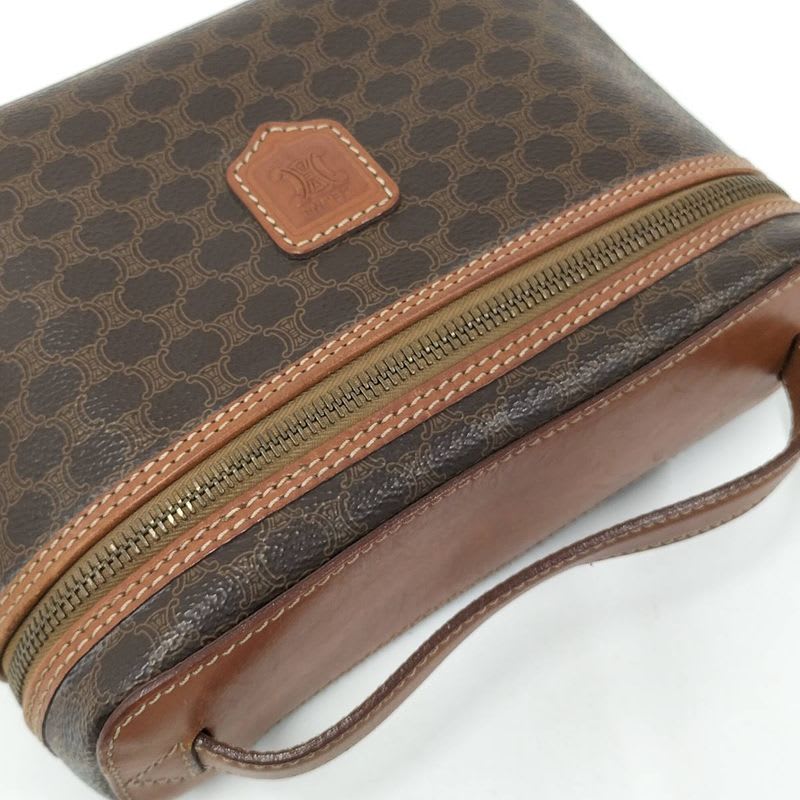 Celine Vanity Bag Macadam Pattern Leather Brown