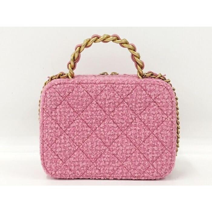 Chanel 2-Way Bag Top Handle Chain Pink Tweed