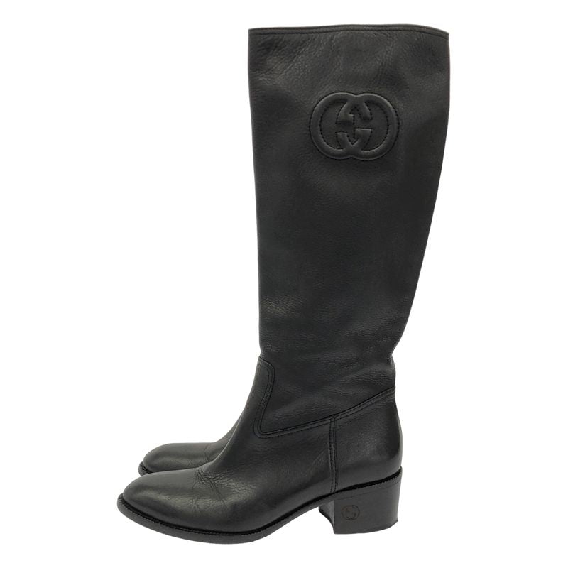 Gucci Interlocking Gleather Long Boots Black 36 — view 2