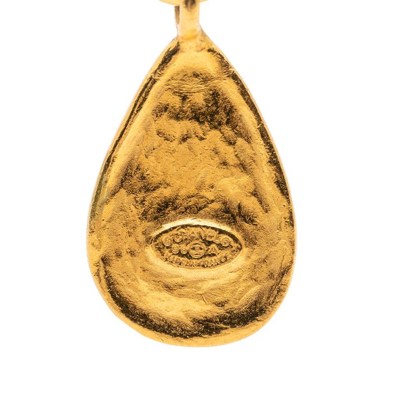 Chanel Vintage Coco Mark Gripoix Earrings Swing Gold Blue Plated — view 4