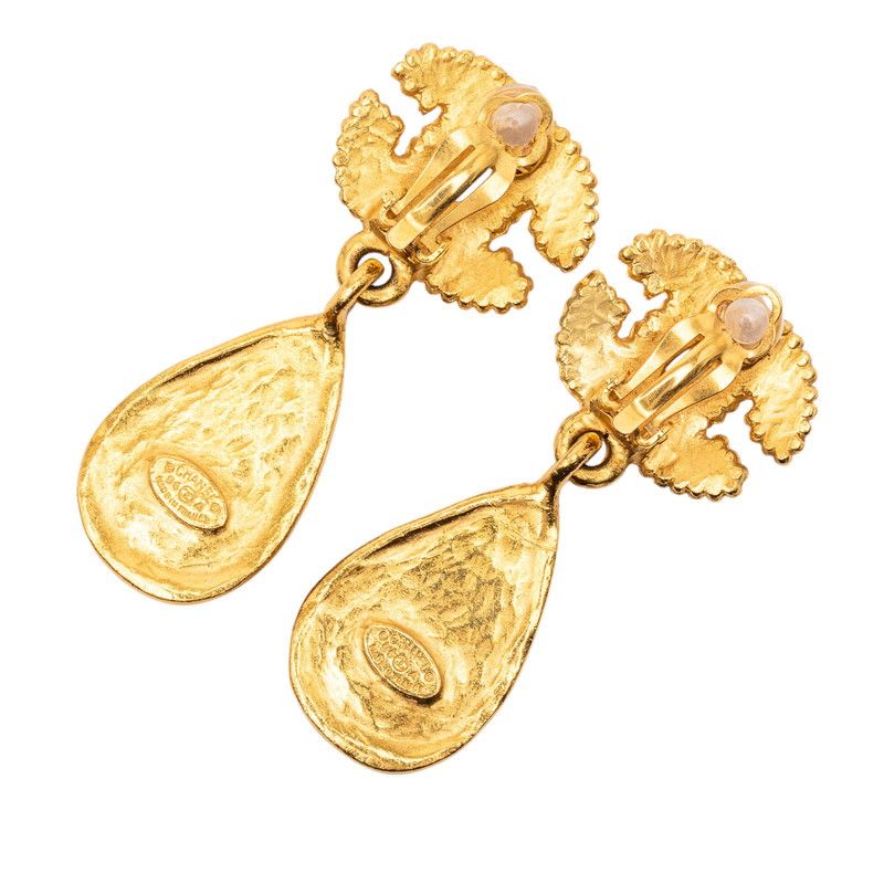 Chanel Vintage Coco Mark Gripoix Earrings Swing Gold Blue Plated — view 3