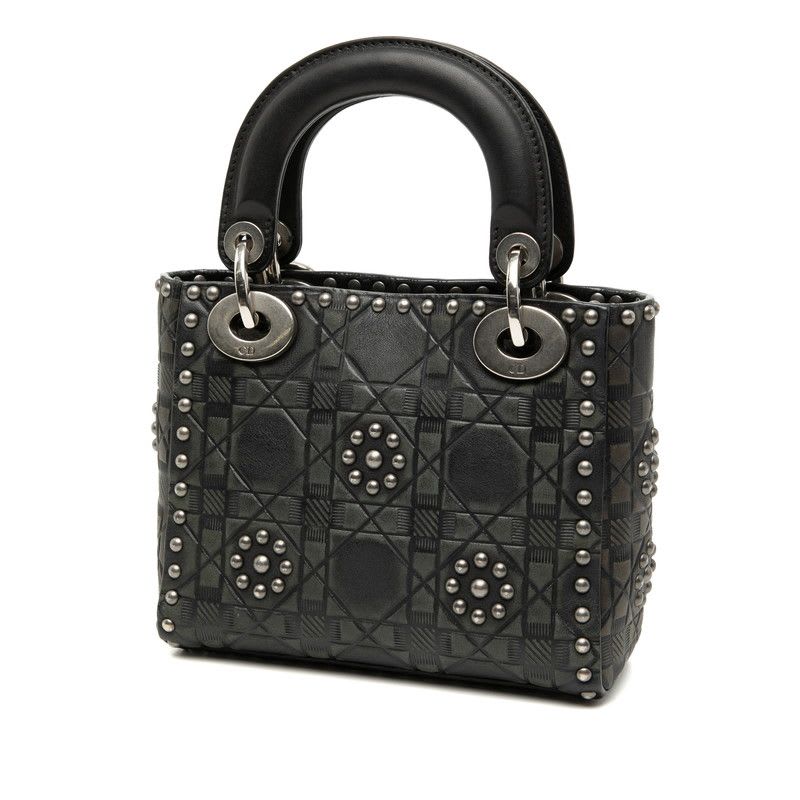 Dior Cannage Lady Studded Handbag Chain Shoulder Bag 2WAY Black Leather — view 3