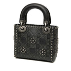 Dior Cannage Lady Studded Handbag Chain Shoulder Bag 2WAY Black Leather — view 3
