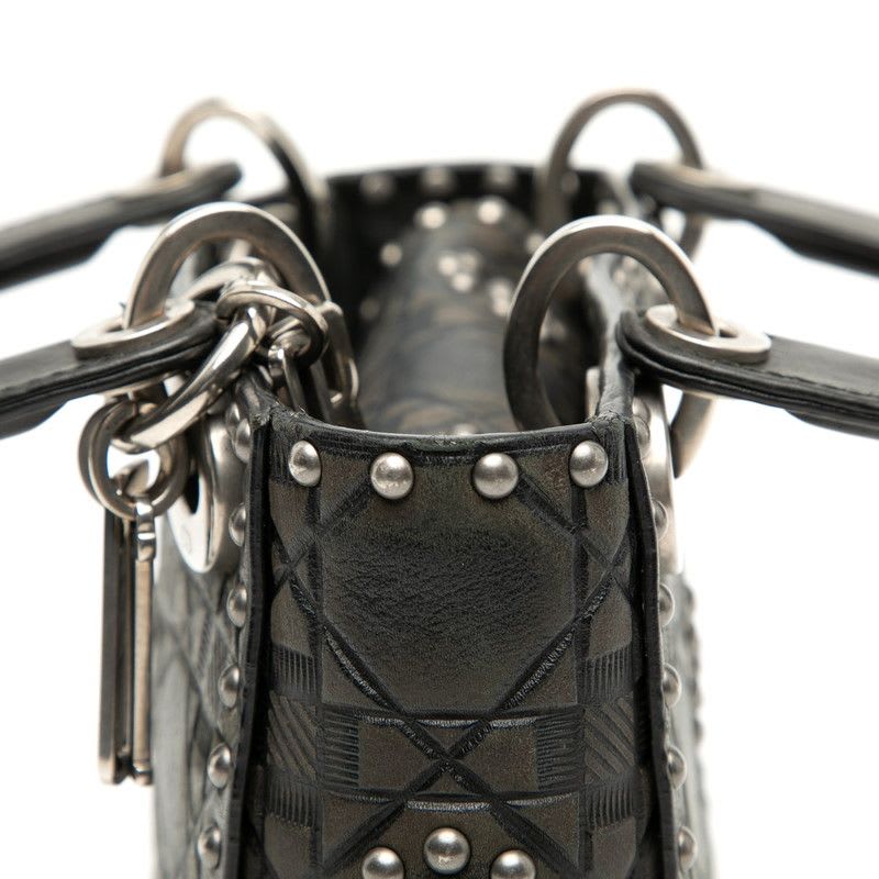 Dior Cannage Lady Studded Handbag Chain Shoulder Bag 2WAY Black Leather — view 5