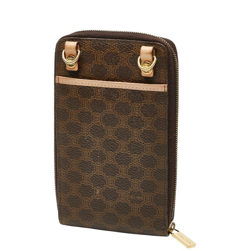 Celine Macadam Crossbody Wallet Shoulder Bag Brown Beige Leather