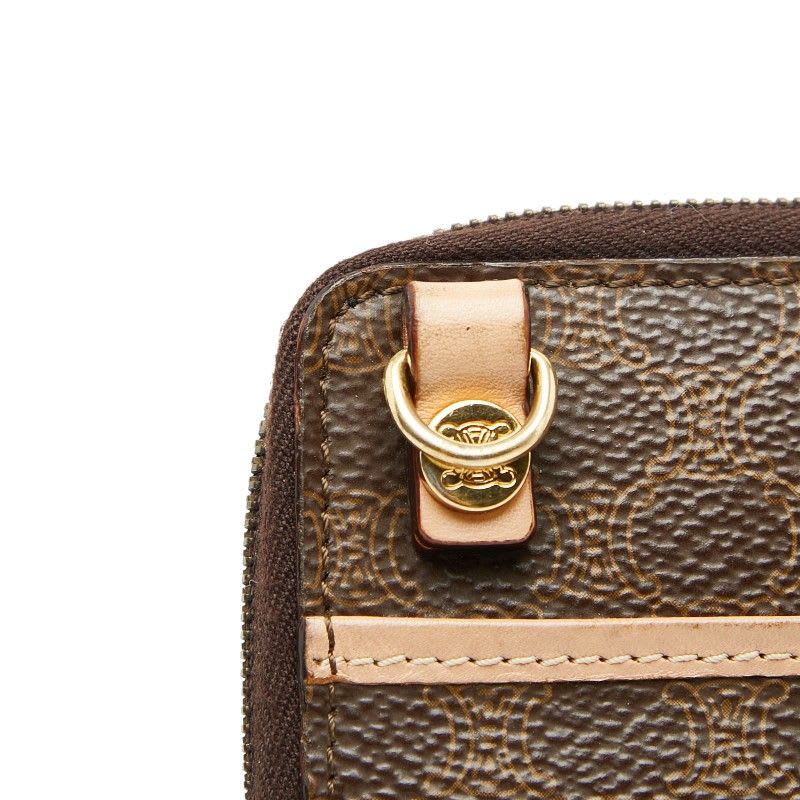 Celine Macadam Crossbody Wallet Shoulder Bag Brown Beige Leather