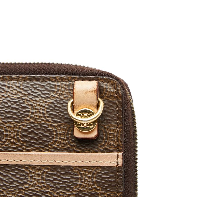 Celine Macadam Crossbody Wallet Shoulder Bag Brown Beige Leather