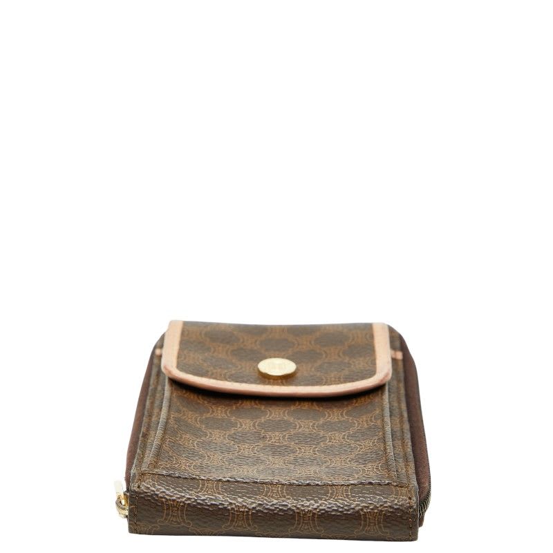 Celine Macadam Crossbody Wallet Shoulder Bag Brown Beige Leather