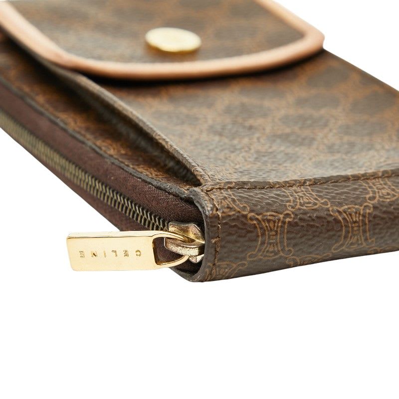 Celine Macadam Crossbody Wallet Shoulder Bag Brown Beige Leather