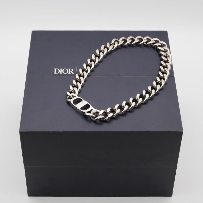 Christian Dior Necklace Pendant Choker Silver CD ICON Chain Link — view 9